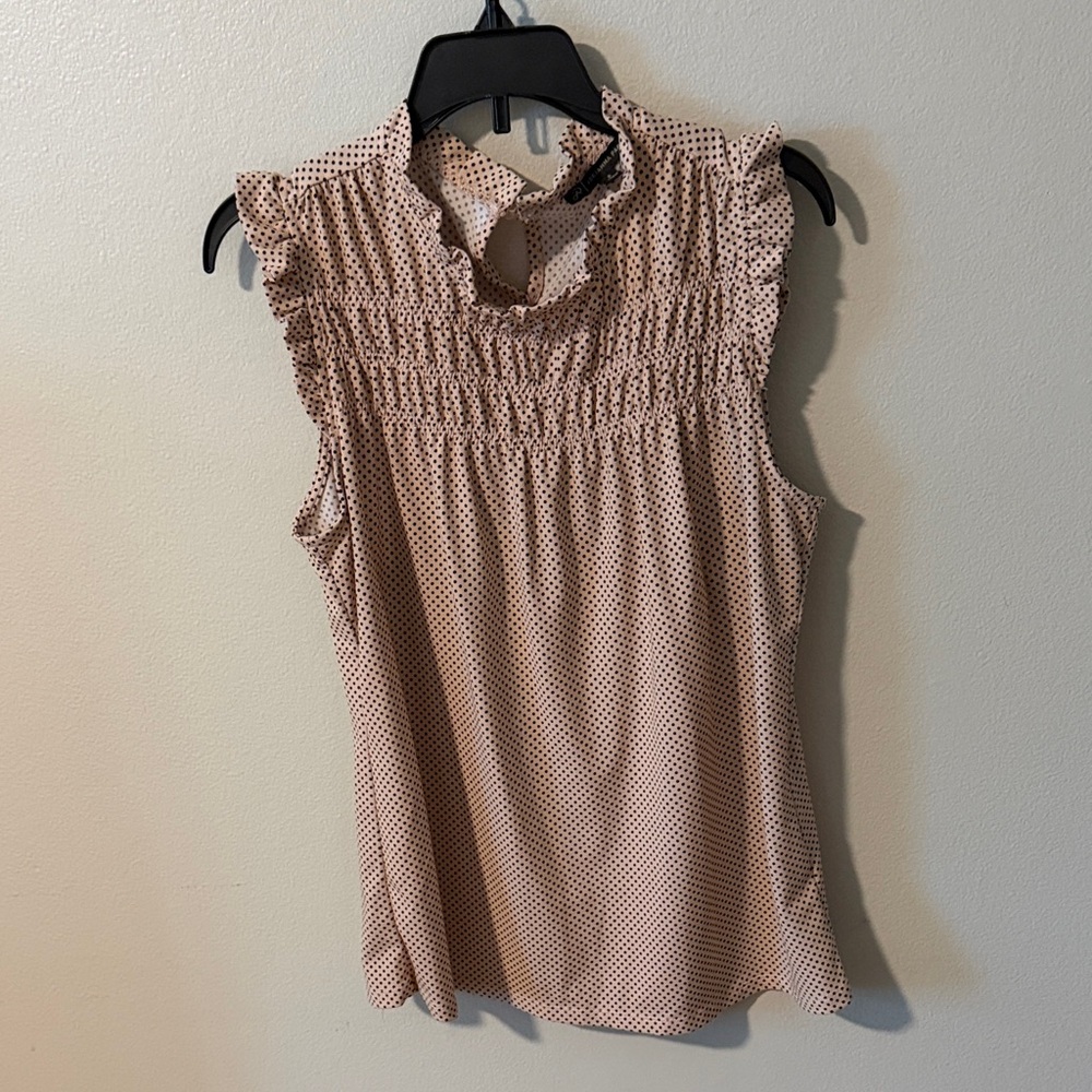 Adrianna Papell Blush Pink Sleeveless Smocked Dot Top